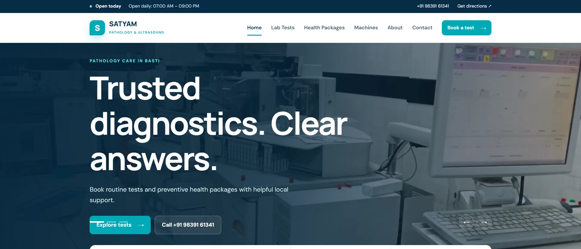 Full-page preview of Satyam Pathology Lab website